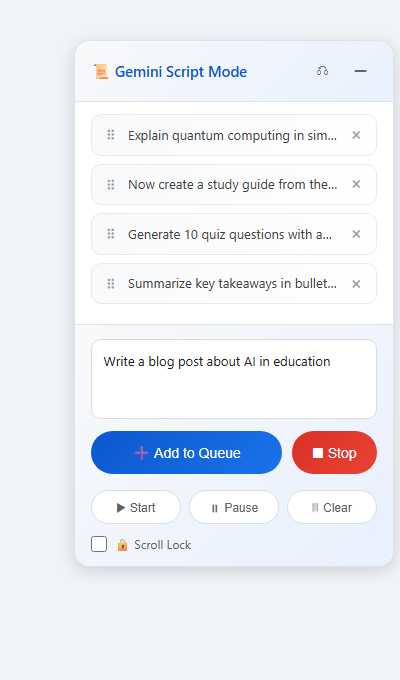Prompt Queue with 4 prompts queued and ready to start