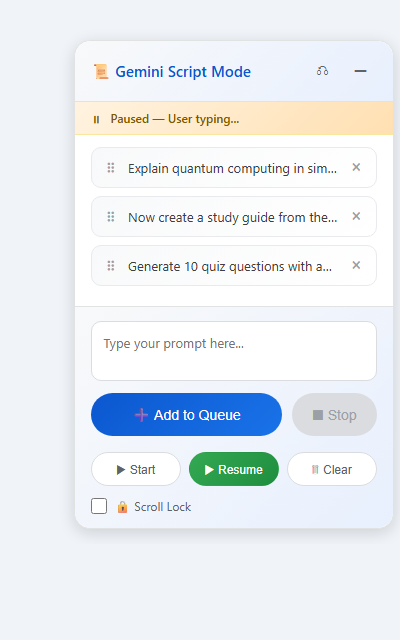 Smart pause status bar showing Paused — User typing