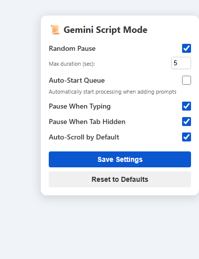 Extension popup with all settings toggles