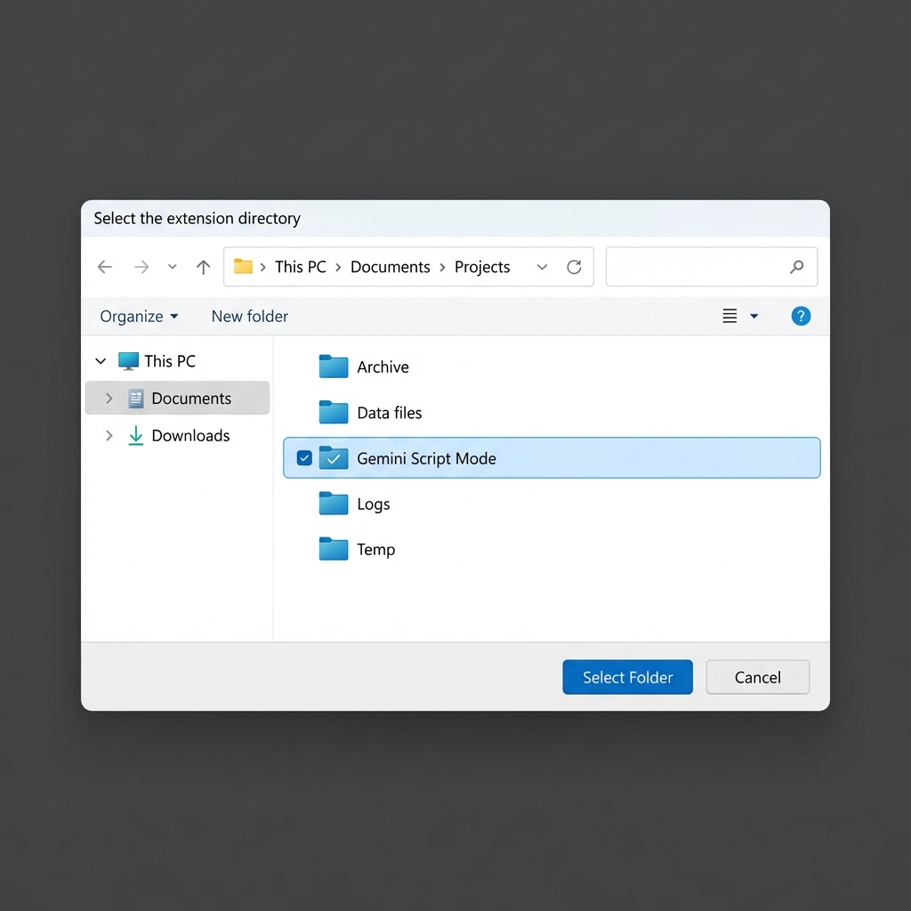 File picker with Gemini Script Mode folder selected